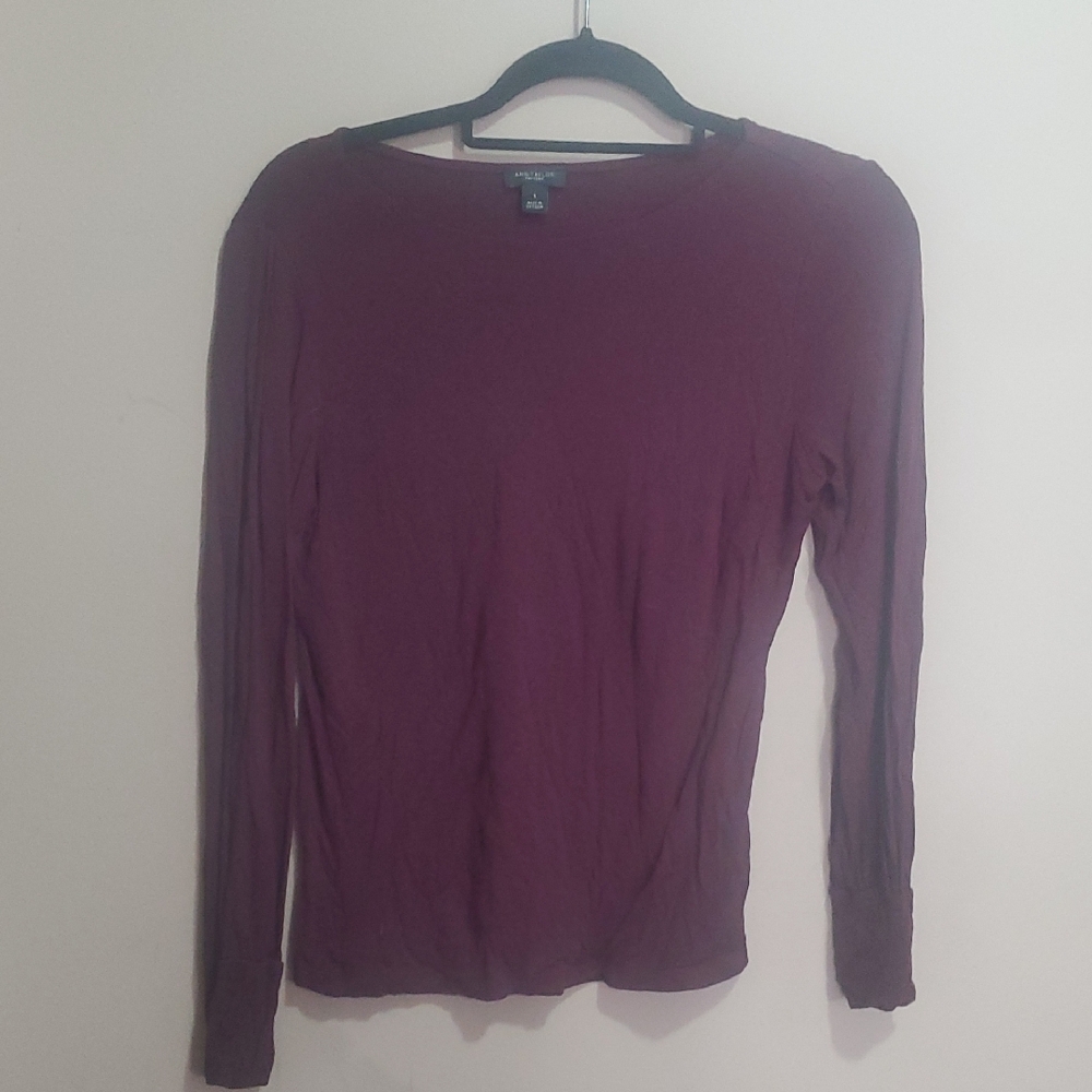 Ann Taylor Women's Long-Sleeve Crewneck Top in Plum